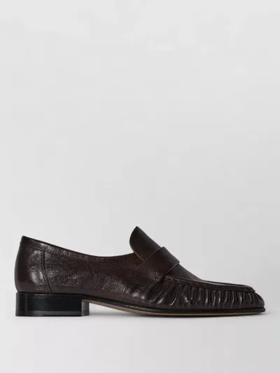 The Row Leather Loafers Block Heel Fringed Design In Brown