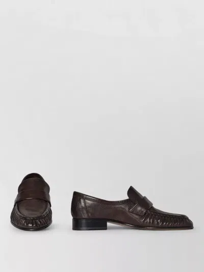 The Row Leather Loafers Block Heel Fringed Design In Brown