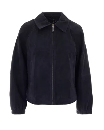 Weekend Max Mara Suede Goat Leather Jacket In Blue