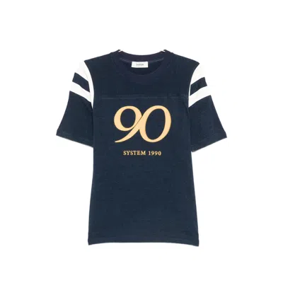 System Logo-print Striped-sleeve T-shirt In Blue