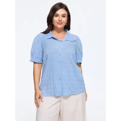 Bloomchic Textured Collared Button‑front Blouse In Lightblue