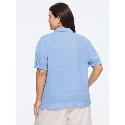 Bloomchic Textured Collared Button‑front Blouse In Lightblue