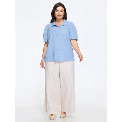 Bloomchic Textured Collared Button‑front Blouse In Lightblue