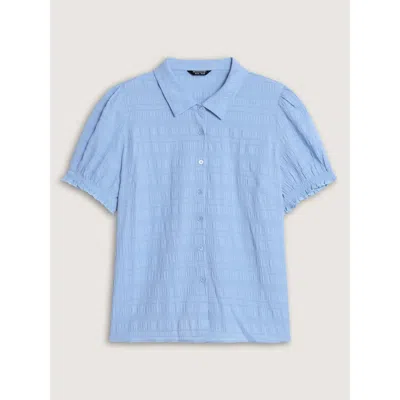 Bloomchic Textured Collared Button‑front Blouse In Lightblue