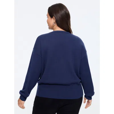 Bloomchic Wrap Neck Drop Shoulder Ribbed Hem Pullover In Blue