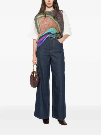 Zimmermann Peacock-print Embroidered T-shirt In Multi