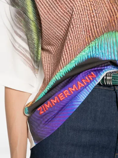 Zimmermann Peacock-print Embroidered T-shirt In Multi