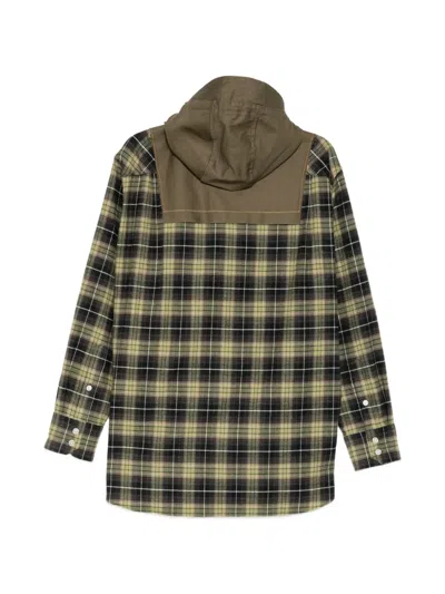Kolor Check-pattern Patchwork Shirt In Green