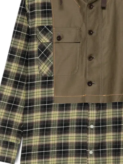 Kolor Check-pattern Patchwork Shirt In Green