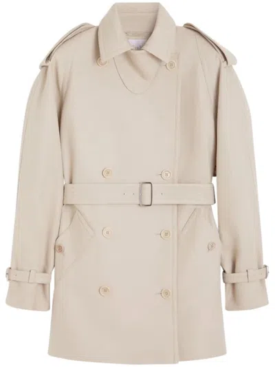 Max Mara Short Double Breasted Duster Coat Belt In Neutral