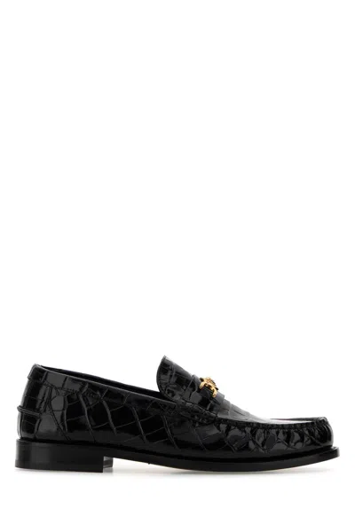 Versace Medusa Croc-effect Leather Loafers In Black