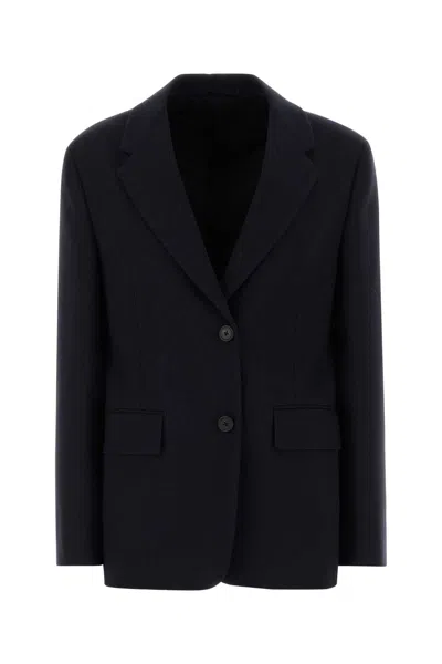 Prada Wool Blazer With Long Sleeves And Flap Pockets In Blue