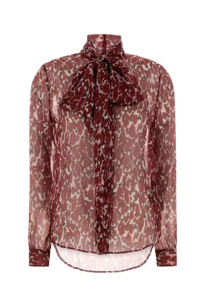 Saint Laurent Floral Silk Blouse With Scarf Collar And Concealed Button Closure In Multi