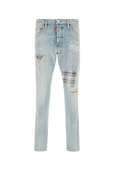 Dsquared2 Teddy Denim Jeans Patchwork Distressed Design In Light Blue