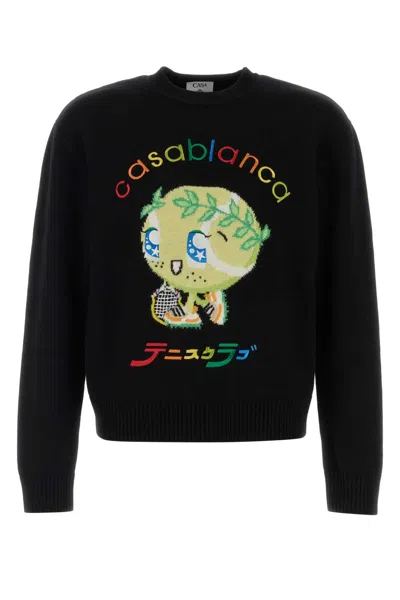 Casablanca Character Intarsia Wool Crewneck Sweater In Black
