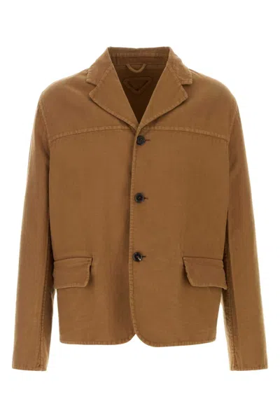 Prada Biscuit Cotton Blazer In Camel