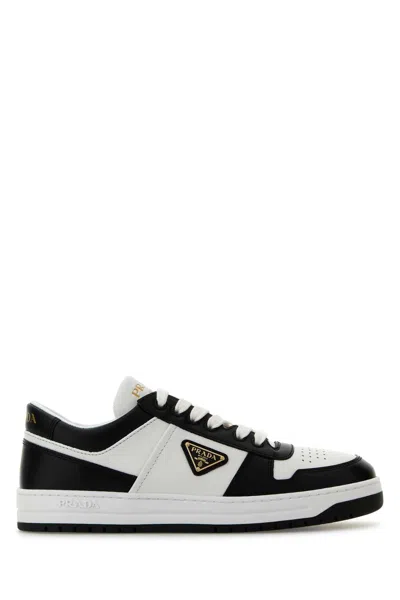 Prada Two-tone Leather Downtown Sneaker For Women In White
