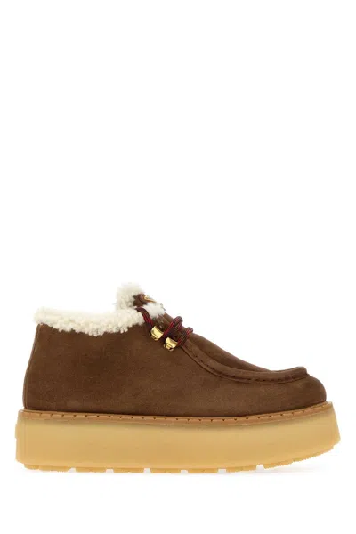 Prada Suede Chukka Boots With Shearling Lining In Brown
