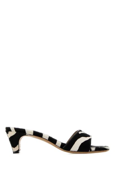 Ferragamo Sandals Open Toe Textured Finish Zebra Pattern In Black