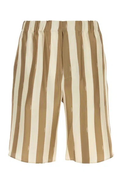 Fendi Printed Silk Bermuda Shorts In Brown