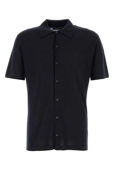 Prada Logo-embroidered Shirt In Blue