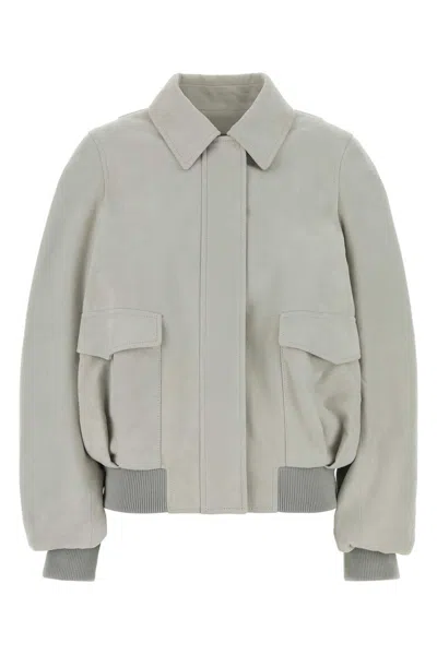 Loewe Suede Jacket Collared Design Flap Pockets In Gray