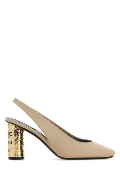 Givenchy Leather Slingback Pumps Block Heel Square In Beige O Tan
