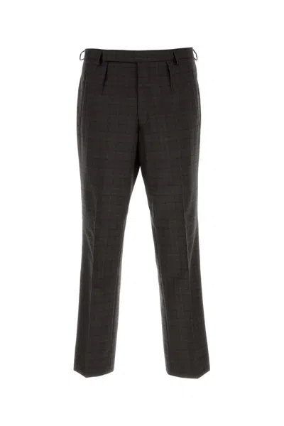 Prada Checkered Pattern Trousers Featuring Pockets In Gray