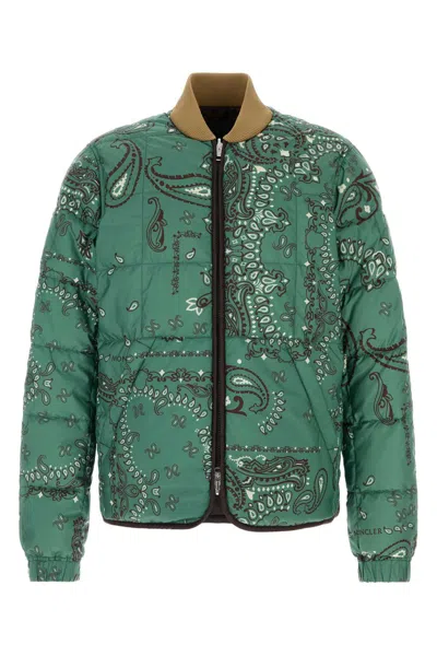 Moncler Printed Polyester Reversible Chalvron Down Jacket In Green