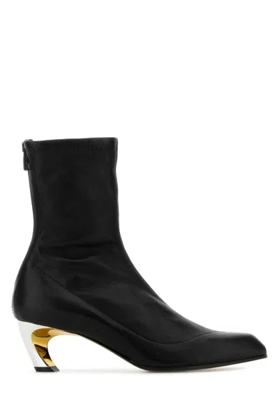 Alexander Mcqueen Leather Booties With Statement Heel 6cm In Black