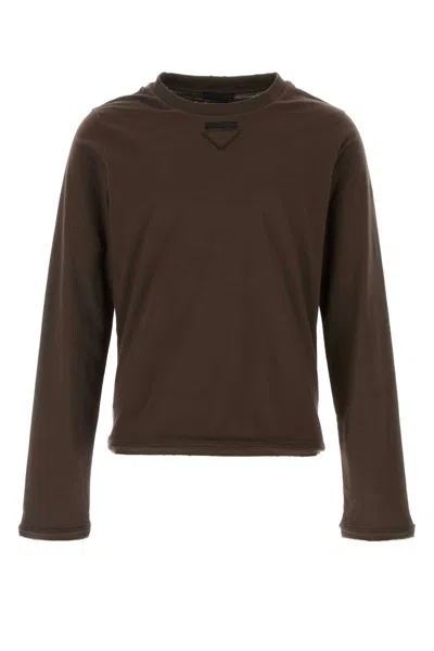 Prada Cotton Jersey T-shirt In Brown