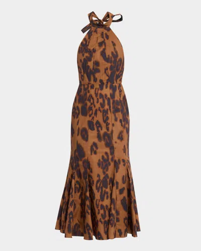 Misa Samara Leopard Midi Dress In Brown