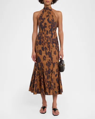 Misa Samara Leopard Midi Dress In Brown
