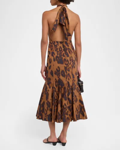 Misa Samara Leopard Midi Dress In Brown