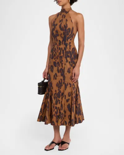 Misa Samara Leopard Midi Dress In Brown