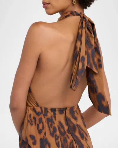 Misa Samara Leopard Midi Dress In Brown
