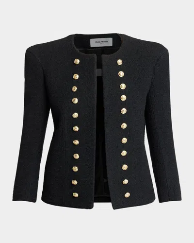 Balmain Collarless Tweed Fitted Jacket In Multi