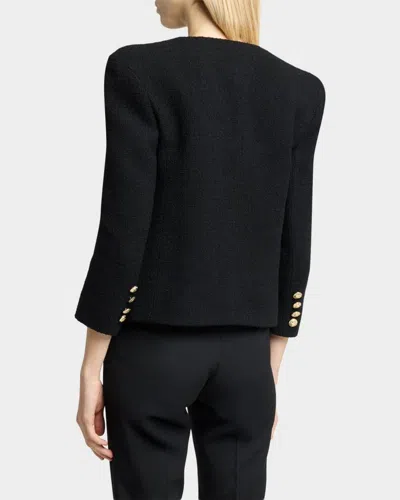 Balmain Collarless Tweed Fitted Jacket In Multi