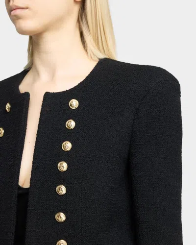Balmain Collarless Tweed Fitted Jacket In Multi