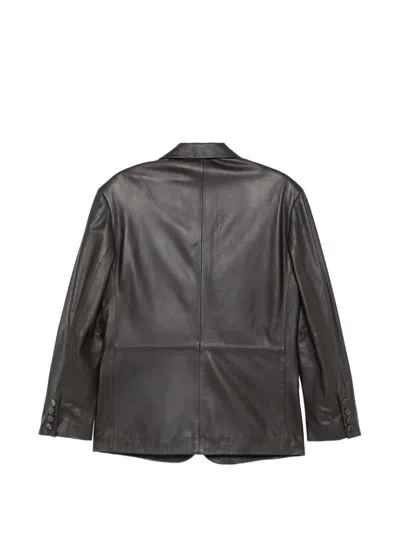Alysi Single-breasted Leather Jacket In Brown