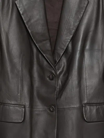 Alysi Single-breasted Leather Jacket In Brown