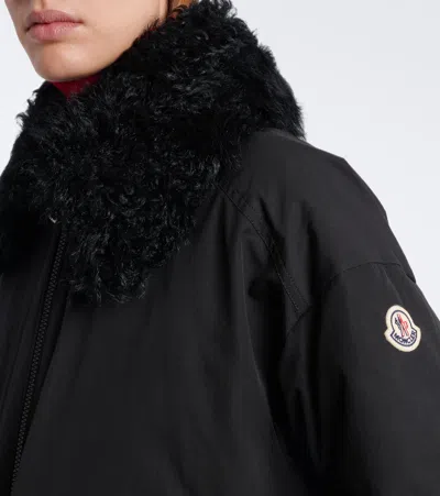 Moncler Rougequeue Shearling-trimmed Down Jacket In Black