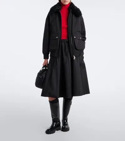 Moncler Rougequeue Shearling-trimmed Down Jacket In Black