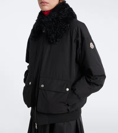 Moncler Rougequeue Shearling-trimmed Down Jacket In Black