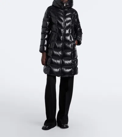 Moncler Chevron-quilted Hooded Puffer Jacket In Black