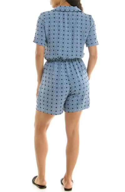Nina Leonard Button Front Romper In Blue
