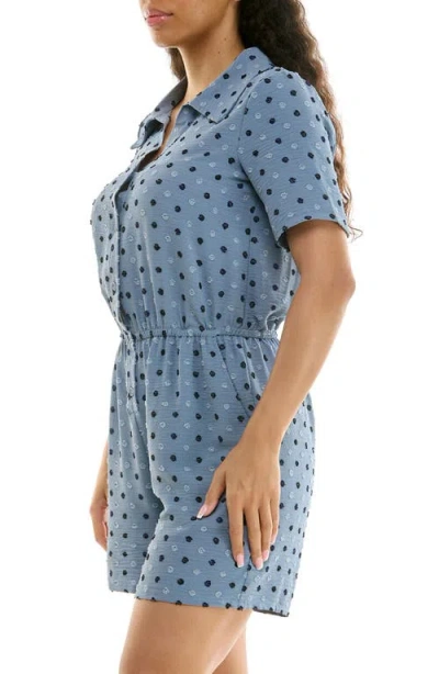 Nina Leonard Button Front Romper In Blue