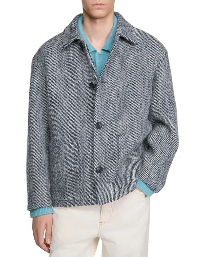 Sandro Marl Effect Wool Twill Work Jacket In Multi