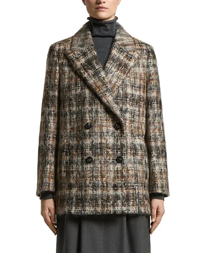 Peserico Check-pattern Double-breasted Coat In Brown