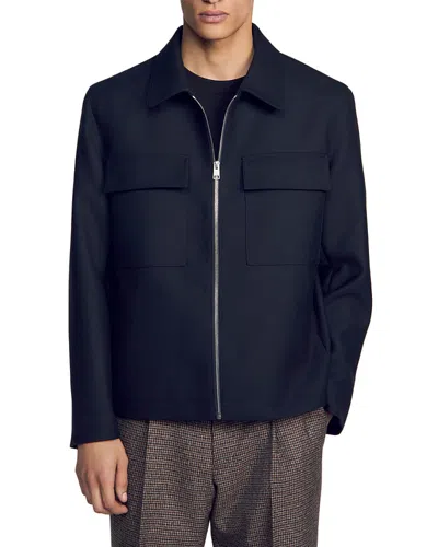 Sandro Theodore Patch Pocket Zip Jacket In Blue